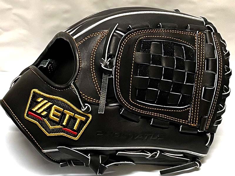 【ZETT／ゼット】硬式野球用グラブ・グローブ（プロステータス・源田モデル・内野手用・セカンド・ショート）BPROG560・ブラック・側面・ウェブ・ゼットロゴ